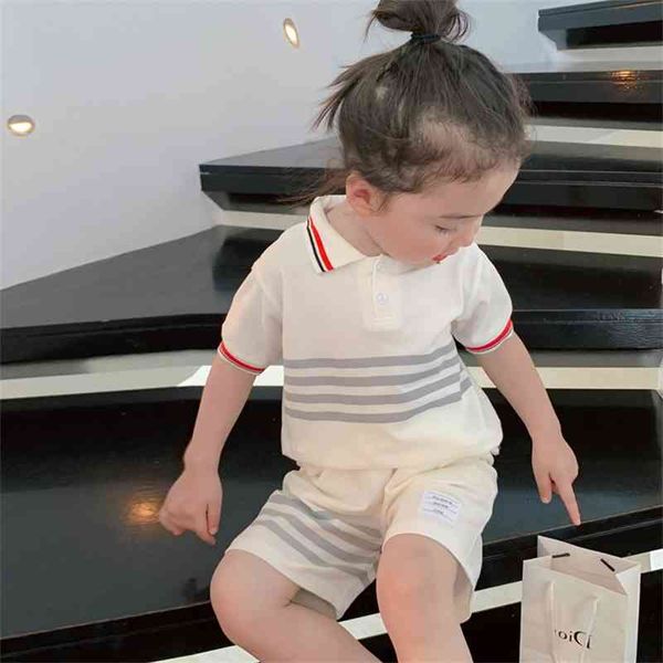

summer arrival girls fashion striped suit short kids korean sets clothes 210528, White