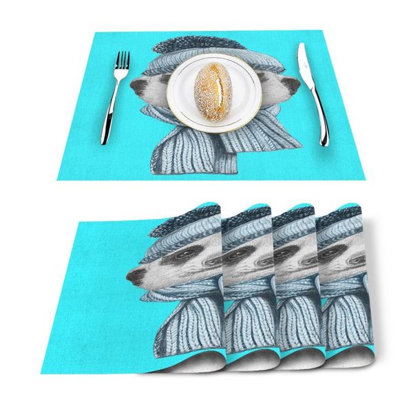 

table runner animal meerkat hat scarf printed kitchen placemat dining mat cotton linen pads cup mats home decor