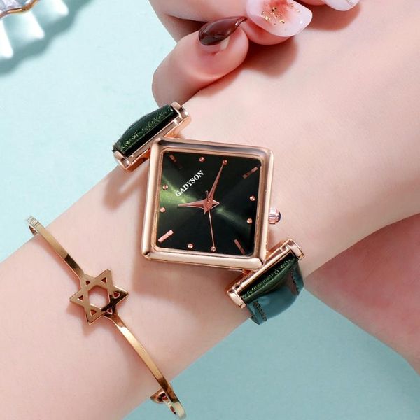 

susenstone 2021 sleek minimalist geometric square gradient matte ladies quartz watch women watches luxury wristwatch clock gift wristwatches, Slivery;brown