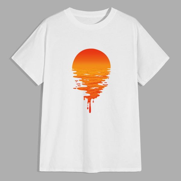 

sunset printing t-shirt man casual summer tee male t shirt drop men's t-shirts, White;black