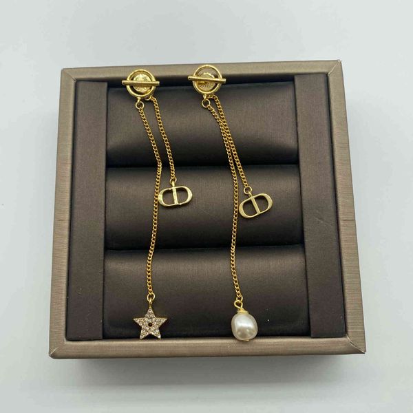 

design jewelry new tassel long asymmetric letter pearl star pendant fashion earrings female, Golden