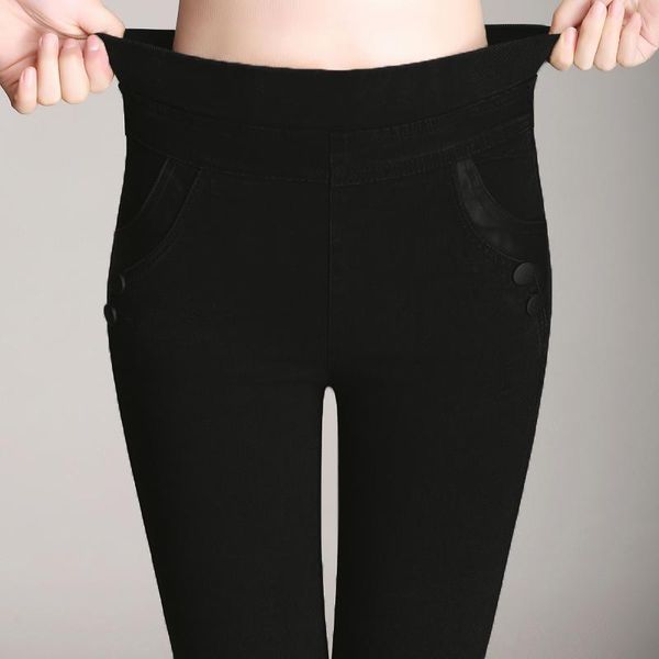 

women's pants & capris women pencil denim female slim slimming high waist plus size s-5xl, Black;white