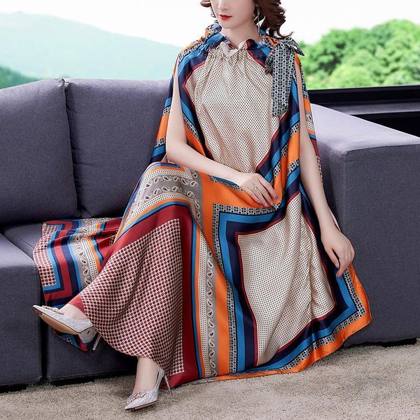 

casual dresses 2021 loose print mulberry silk maxi dress spring summer vintage 4xl plus size elegant women bodycon party vestidos, Black;gray