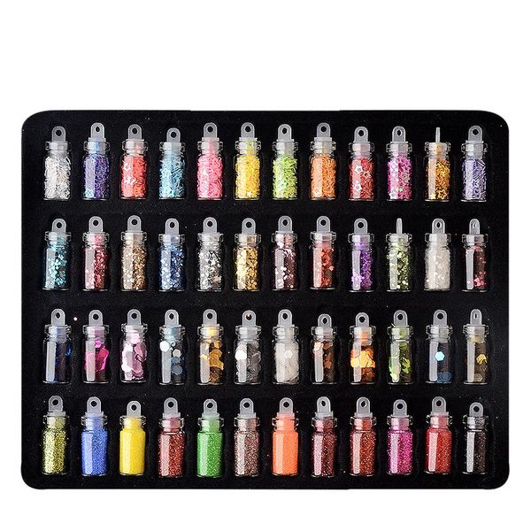2021 Artlalic 48 Flaschen Nail Art Strasssteine Perlen Pailletten Glitzerspitzen Dekorationswerkzeug Gel Nagelaufkleber Gemischtes Design-Etui-Set