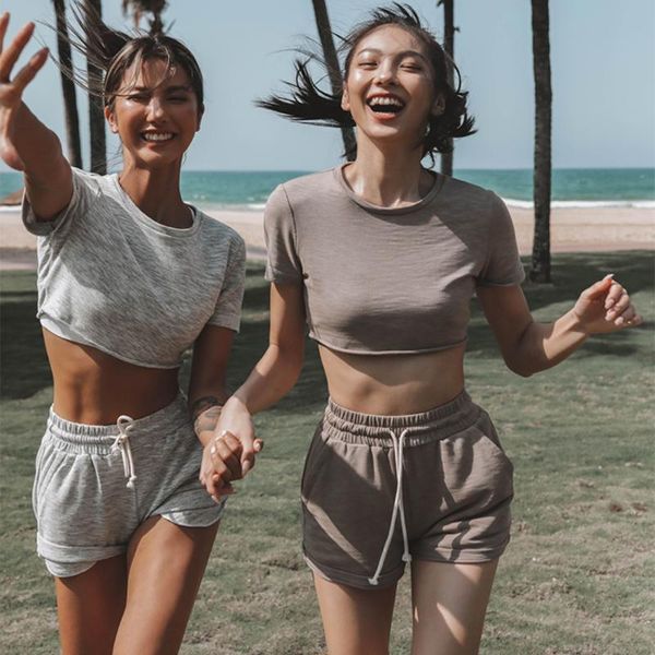 

running sets selling women's wear spring and summer fashion sports leisure short sleeve shorts set jogging suit two piece, Black;blue