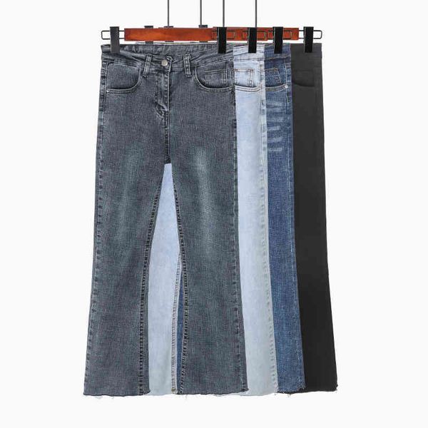 

women's jeans spring summer women washed denim skinny pants stretch destroyed high waist blue slim elastic lady flare 682t