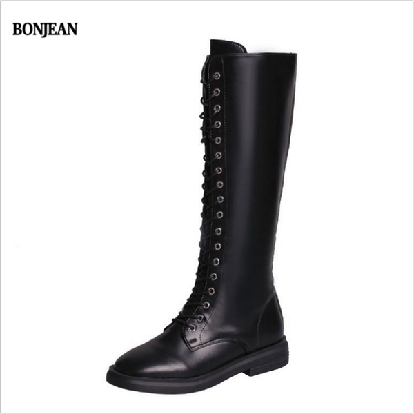 

boots bonjean the autumn/winter 2021 are european and american lace-ups, skinny boots, high low, Black