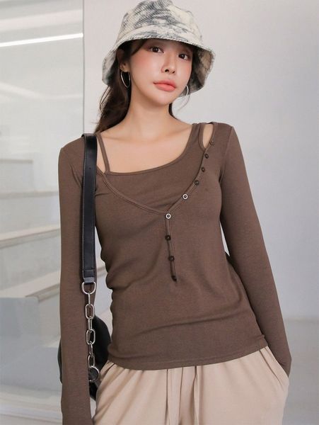 

dazy 2 in 1 button detail ribbed tee r2fa#, White