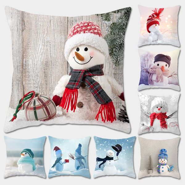

sigle-sided printing polyester nordic decorative throw pillows case christmas snowman square cushion cover sofa bed home decor cushion/decor