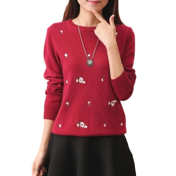 

casual knit sweater women fashion floral embroidery o neck pullover knitted jersey ladies loose autumn winter 2021 women's sweaters, White;black