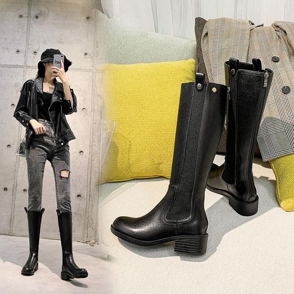 

boots women's spring and autumn after the zipper knight elastic but knee, Black