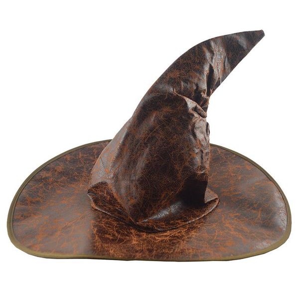 

party hats leather witch wizard fashion headgear halloween props cosplay costume accessories for children (brown)
