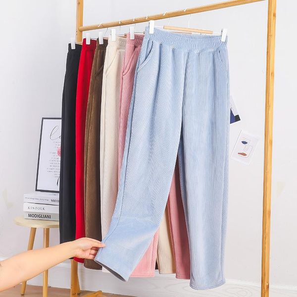 

women's pants & capris 2021 winter thick corduroy velvet harem women pockets solid warm trousers high waist sweatpants female casual we, Black;white