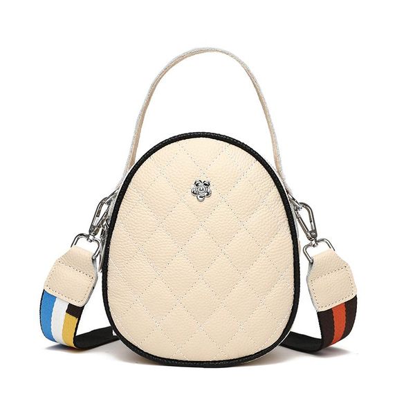 

high-quality designer round handbag head layer cowhide check women's shoulder bag solid color small flower diagonal bags evening