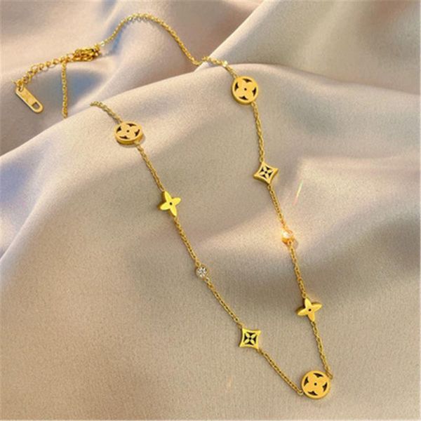 

chains korean fashion ten flowers titanium steel necklace shining temperament clavicle chain women's versatile jewelry, Silver