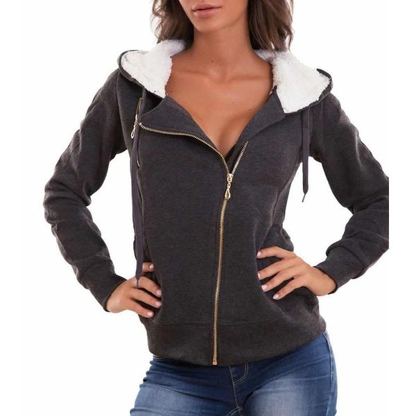 

winter women coats fashion solid color long sleeve zipper casual outwear pockets oversize hooded ladies jackets women's, Black;brown