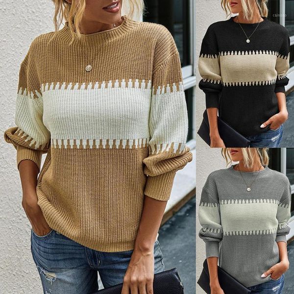 

women's sweaters 2021 autumn/winter pullover with contrasting colors and stripes casual loose knitted sweater women, White;black