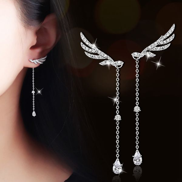 

angel wings tassel dangle earrings 18k gold filled elegant women pretty jewelry gift, Silver