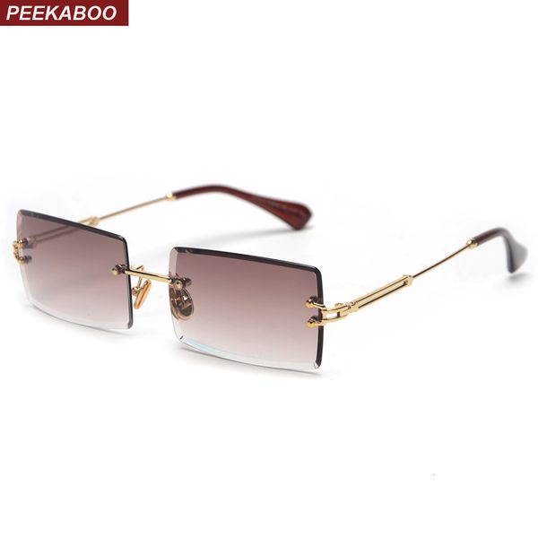 

summer sunglasses peekaboo small rectangle sunglasses women rimless square sun glasses for 2021 summer style female uv400 green brown, White;black