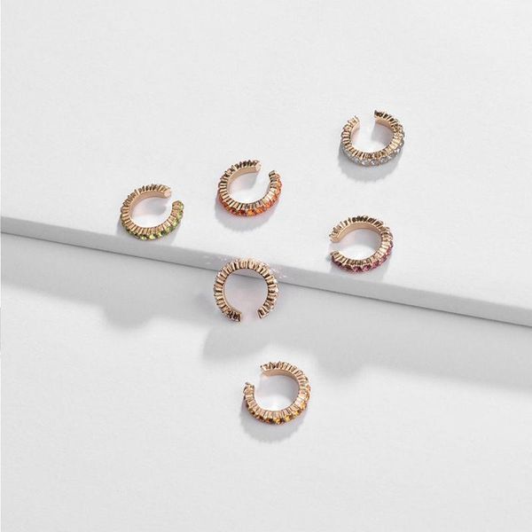 

hoop & huggie bohemia stackable rainbow cubic zirconia ear cuff studs earrings set e56a, Golden;silver