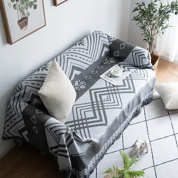 

blankets modern simplicity sofa blanket ,non slip cover,double sided slipcover protector with tassels,cotton woven throw for
