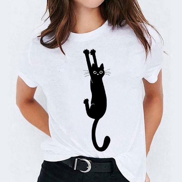 

graphic t shirt for women cat clothing korean cute printing 90s print lady t-shirts womens ladies female tee t-shirt women's, White