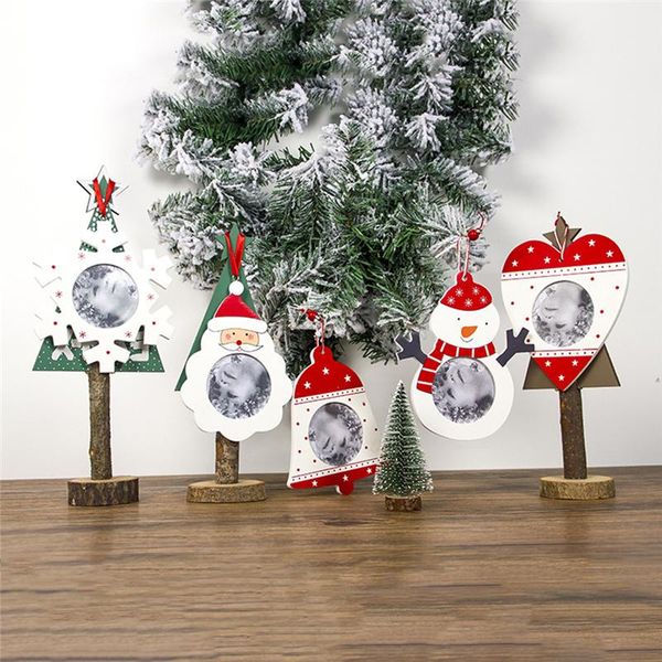 

1pc creative christmas tree po frame wooden santa claus hang decorations diy decoration products frames