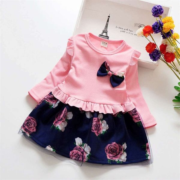 

netting dress long sleeves bow rose one piece baby girl kids clothes princess prom dresses spring autumn 18zl k2, Red;yellow