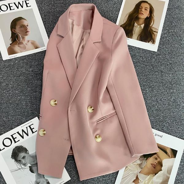 

women's suits & blazers fashion korean style loose female pink blazer double breasted button up collared long women spring autumn cloth, White;black