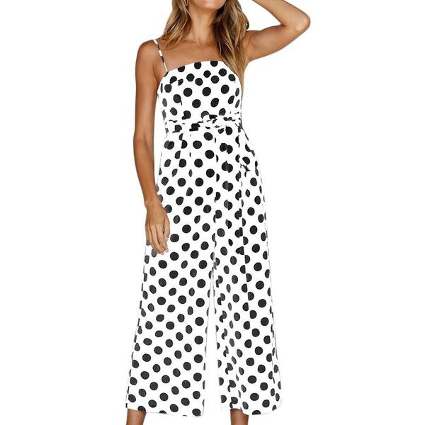 

women's jumpsuits & rompers monerffi 2021 casual jumpsuit for women sleeveless shoulder straps dot print fashion wave point sling bodys, Black;white