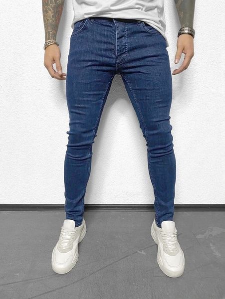 

men zipper fly skinny jeans 27iw#, Blue