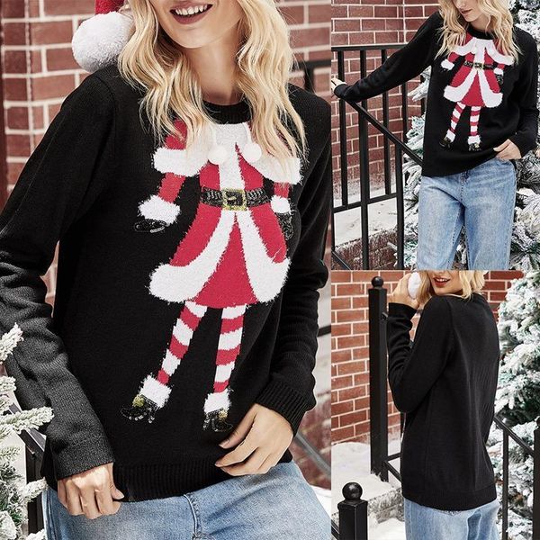 

women's sweaters christmas embroidered knit sweater warm o-neck pullover fall and winter fashion top, White;black