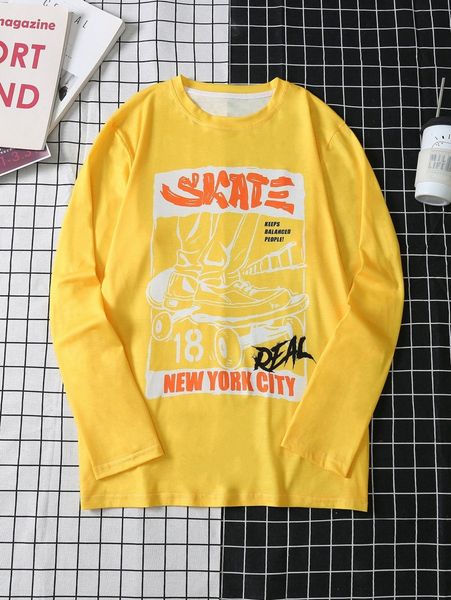 

men letter and skateboard print tee g9ex#, White;black