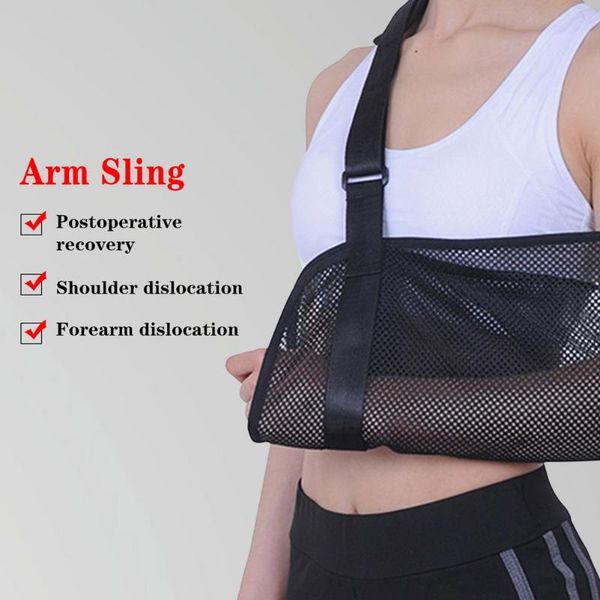 

elbow & knee pads mesh breathable arm sling adjustable ergonomic design support sports fracture forearm strength, Black;gray