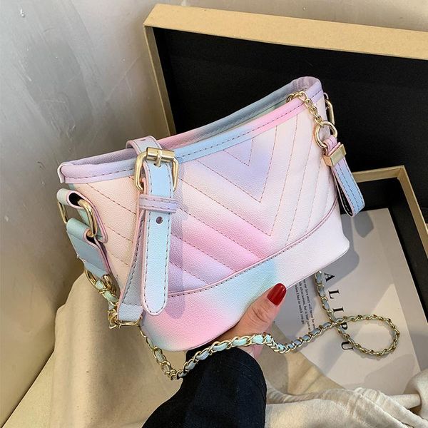 

totes rainbow v-line chain shoulder crossbody bags for women 2021 designer handbag purses ladies messenger
