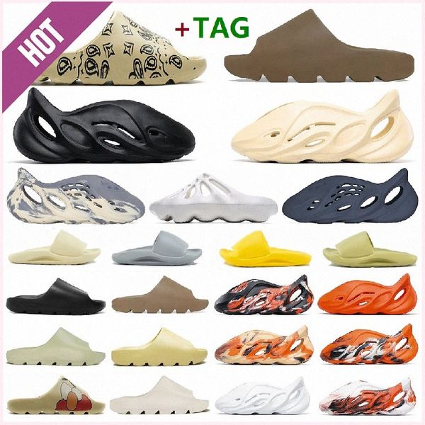 

with box slippers kanye sandals mens women triple black white slides sock bone resin desert sand earth brown men womens west slipper 36-45 w