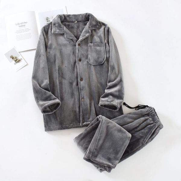 

warm nightgown men's men'pajamas flanel winter fat long mouw casual, Black;brown