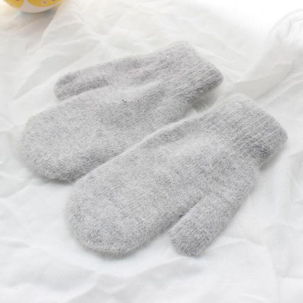 

five fingers gloves women winter thick knitted cashmere double layer plush wool knit warm mittens female cute full l80, Blue;gray