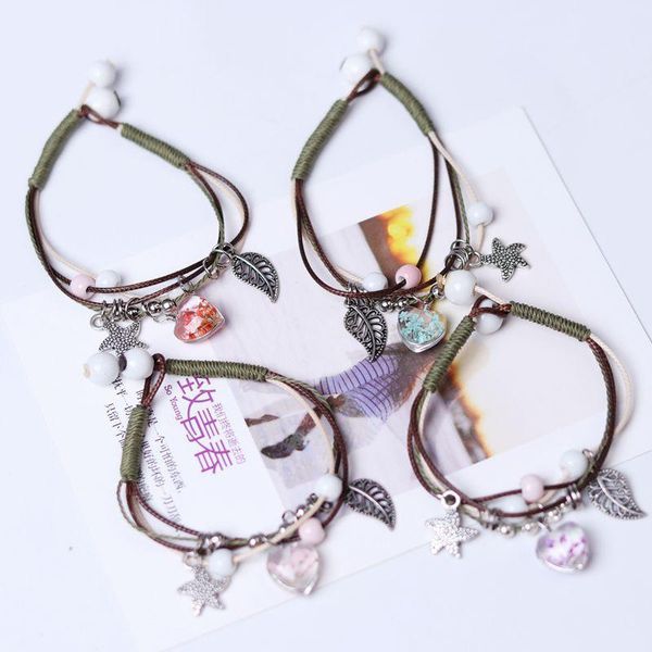 

charm bracelets dried flower women's hand rope real ladies bracelet hand-woven student girl simple love ceramic, Golden;silver
