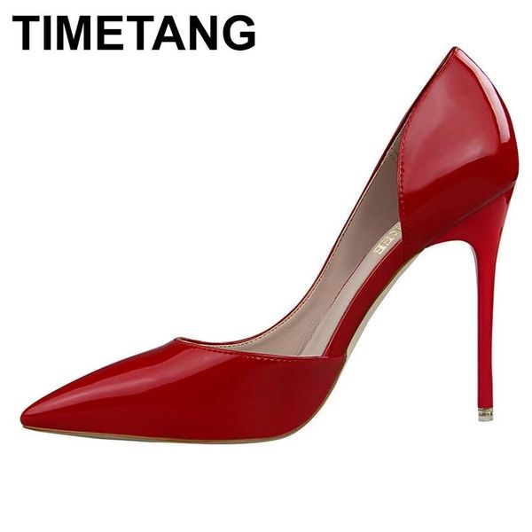 

dress shoes timetang women pumps fashion pointed toe patent leather stiletto high heels spring autumn wedding woman zapatos mujer, Black