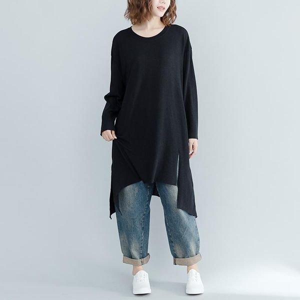 

autumn 2021 long women t-shirts black irregular plus size loose lady tees outwear women's t-shirt, White