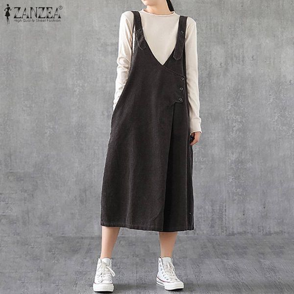 

dresses vintage corduroy overall dress women's spring sundress 2021 casual button midi vestidos female solid robe plus size, Black;gray