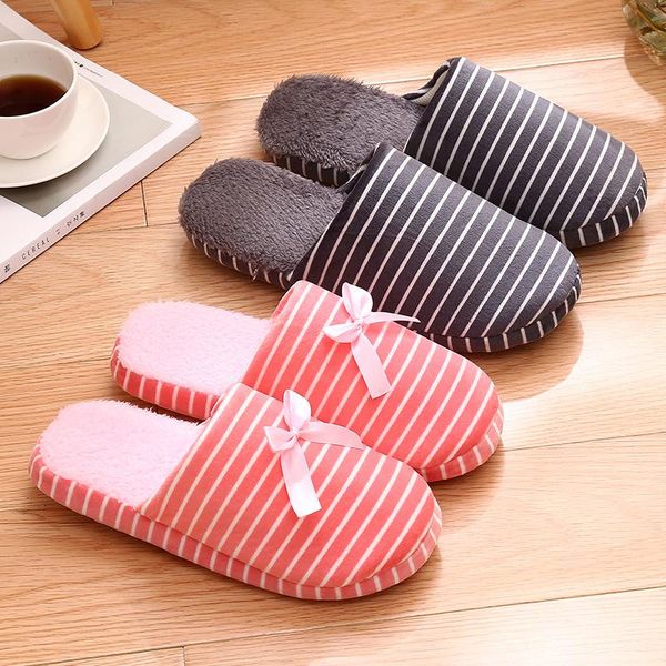 Pantofole 2021 inverno di cotone da casa da donna interno semplice a strisce giapponese coppie morbide scarpe da pavimento per camera da letto