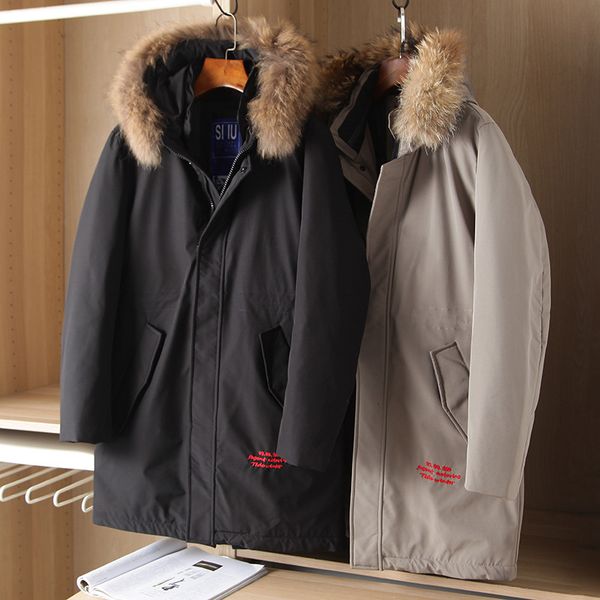 

europe station medium and long down et men's winter thickened stand collar hoodie with wool youth coat 9024, Black