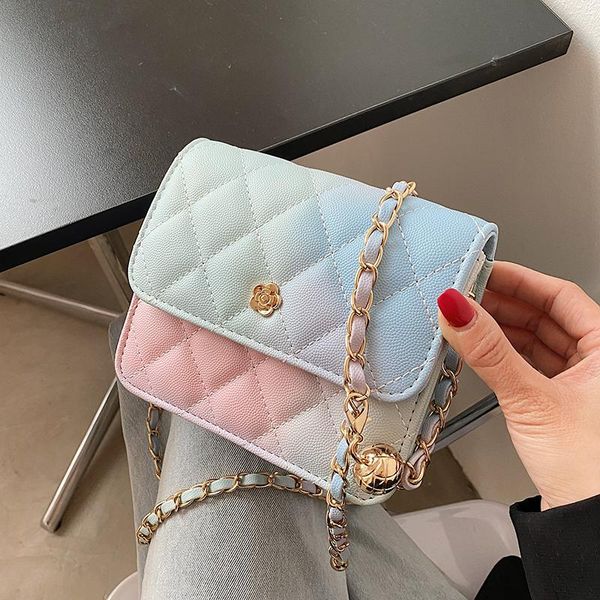 

shoulder bags 2021 gradient mini lingge pu leather flap crossbody bag for women female summer chain handbags and purses