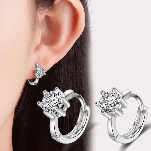 

hoop & huggie genuine s925 sterling silver earrings, round zircon earrings for women charm jewelry gifts, Golden;silver