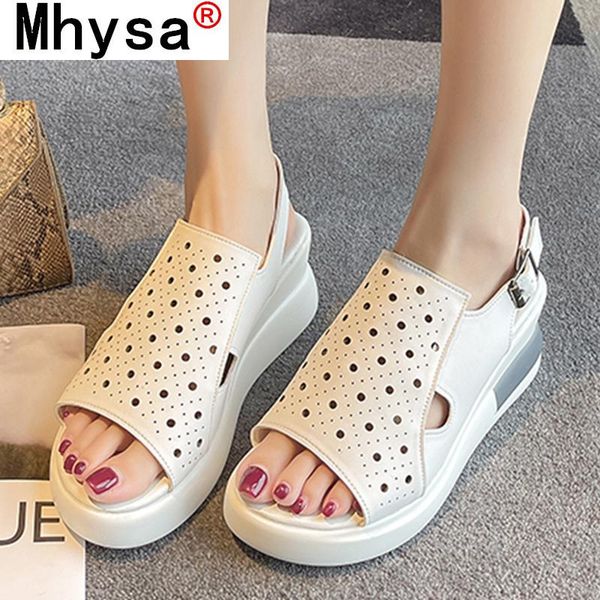 

sandals summer women hollow out mesh wedges 2021 ope toe buckle platform comfortable outdoor sandalias mujer, Black