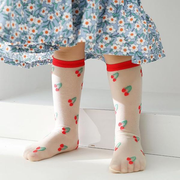 

socks autumn kids girls thin soft breathable cute cartoon fruit candy color casual fashion princess children long tube, Pink;yellow