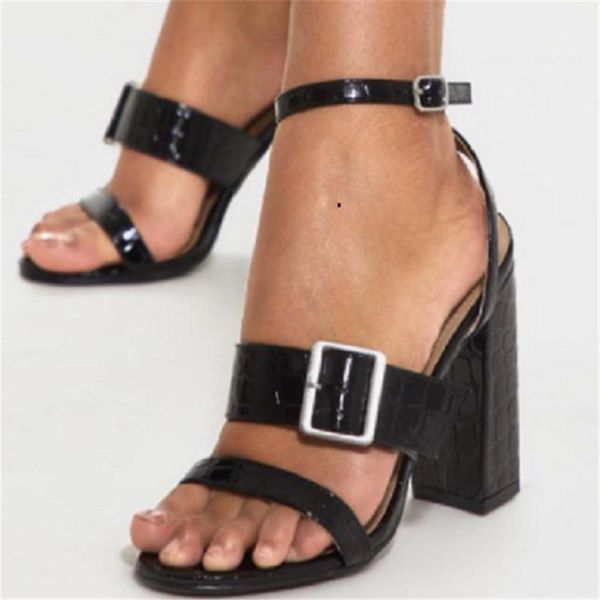 

sandals women high heels open toed summer ladies metal buckle slingbacks fashion cross ankle party dress shoes, Black