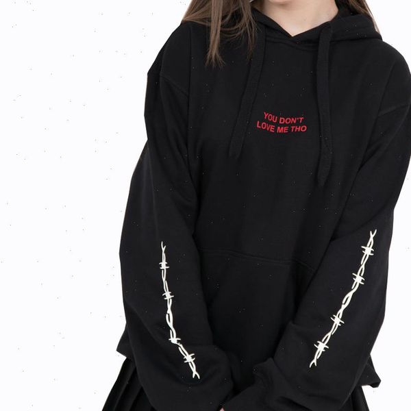

harajuku aesthetic men loose grunge women sweatshirt tumblr streetwear thorns pattern hooded pullover autumn, Black